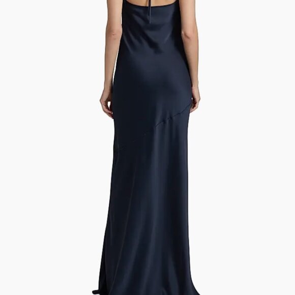 Haleigh Charmeuse Cowl Neck Gown Maxi Dress Navy Blue 6 NWT $595 - Picture 6 of 9